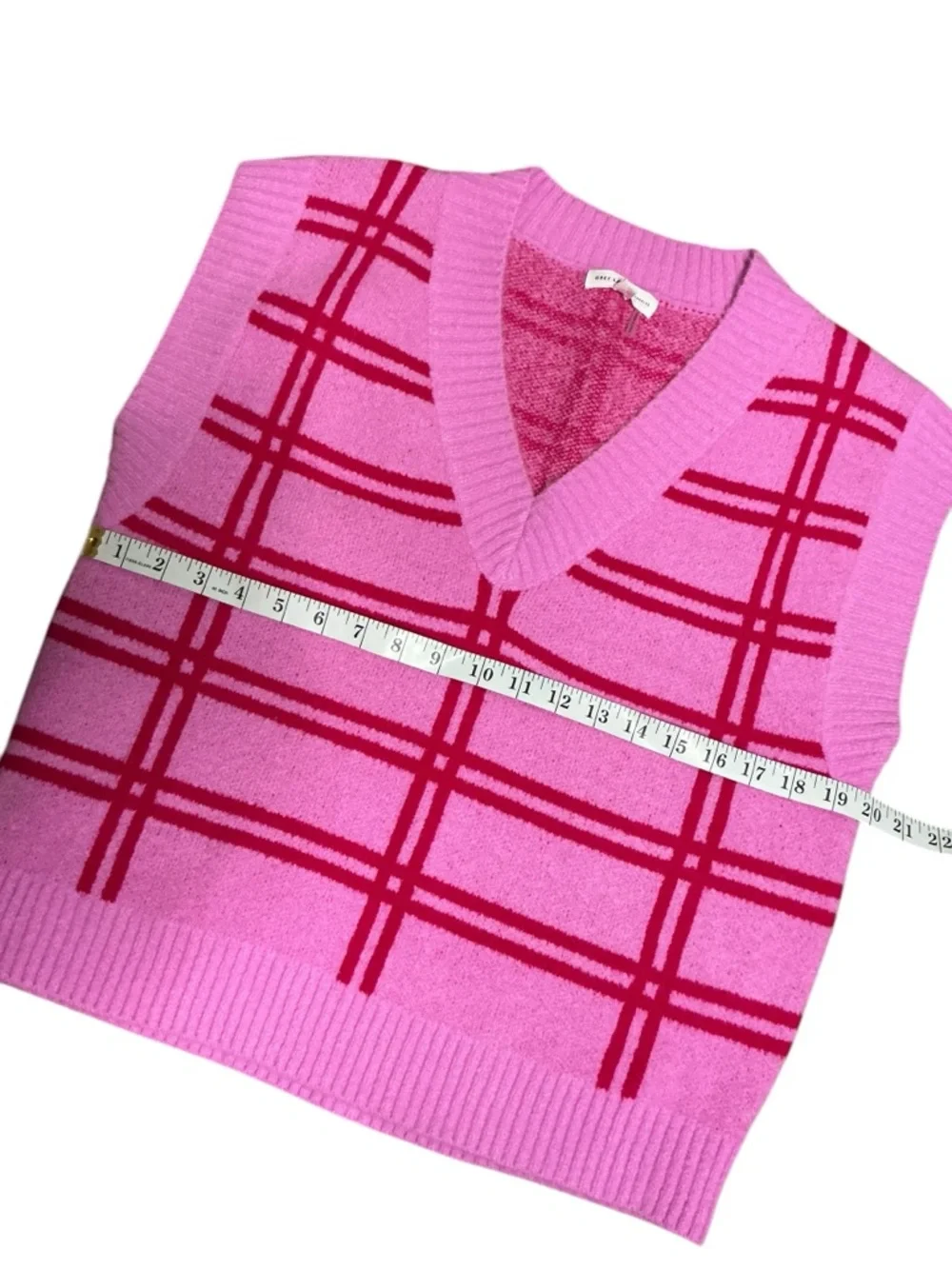 Grey Lab Hot Pink Plaid Oversized Sweater Vest Anthropologie - Picture 8 of 8